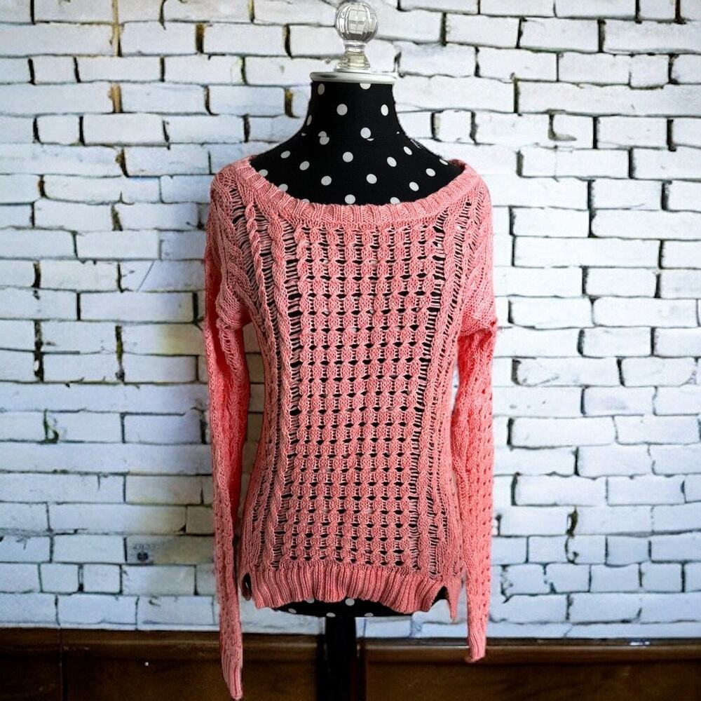 5/$65   American Eagle Womens Sweater Sz XS Peach Salmon Loose Weave Long Sleeve